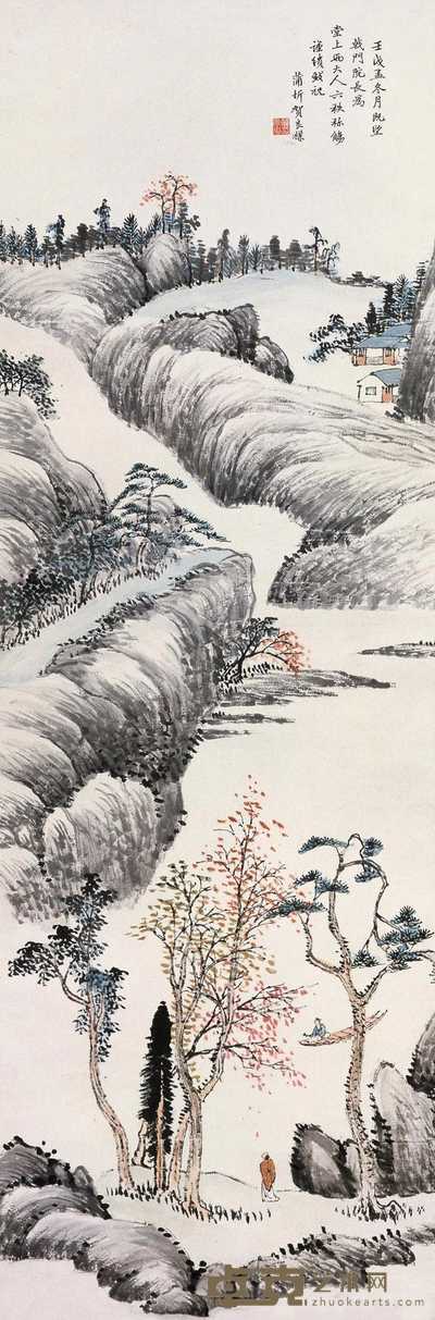 贺良朴 1922年作 山水 立轴 138×47cm